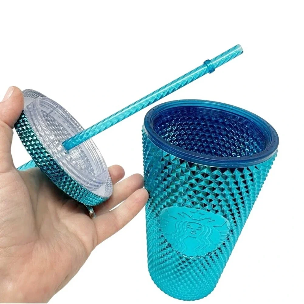 NEW Starbucks Blue Splash Chrome Bling Studded Tumbler 16 oz‎